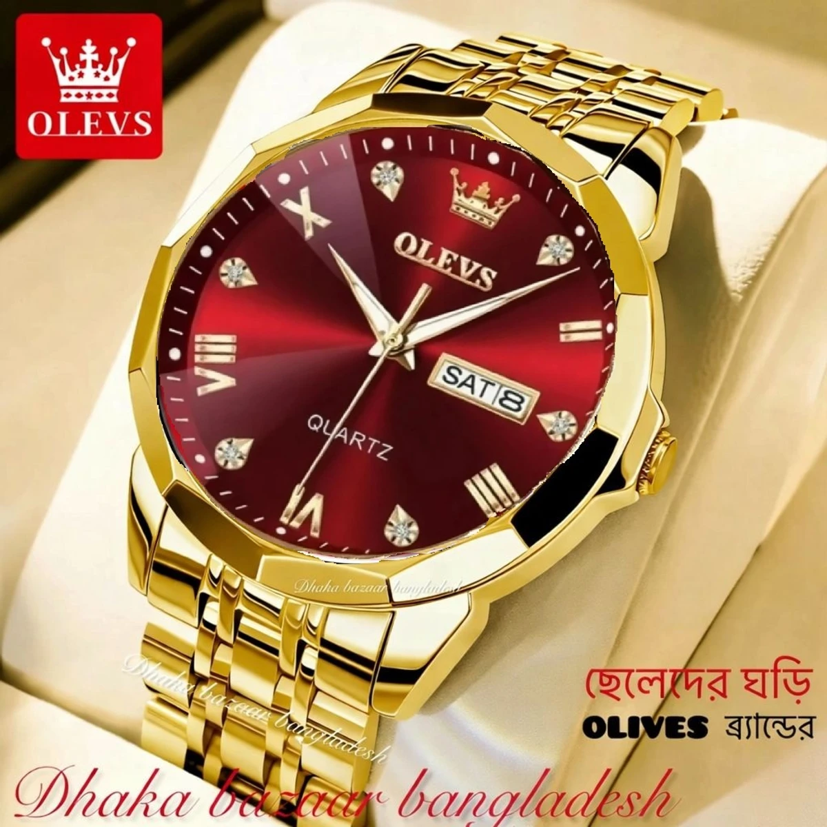 OLIVES VIBES নতুন ডিজাইনের পুরুষদের জন্য ঘড়ি GOLDEN RED