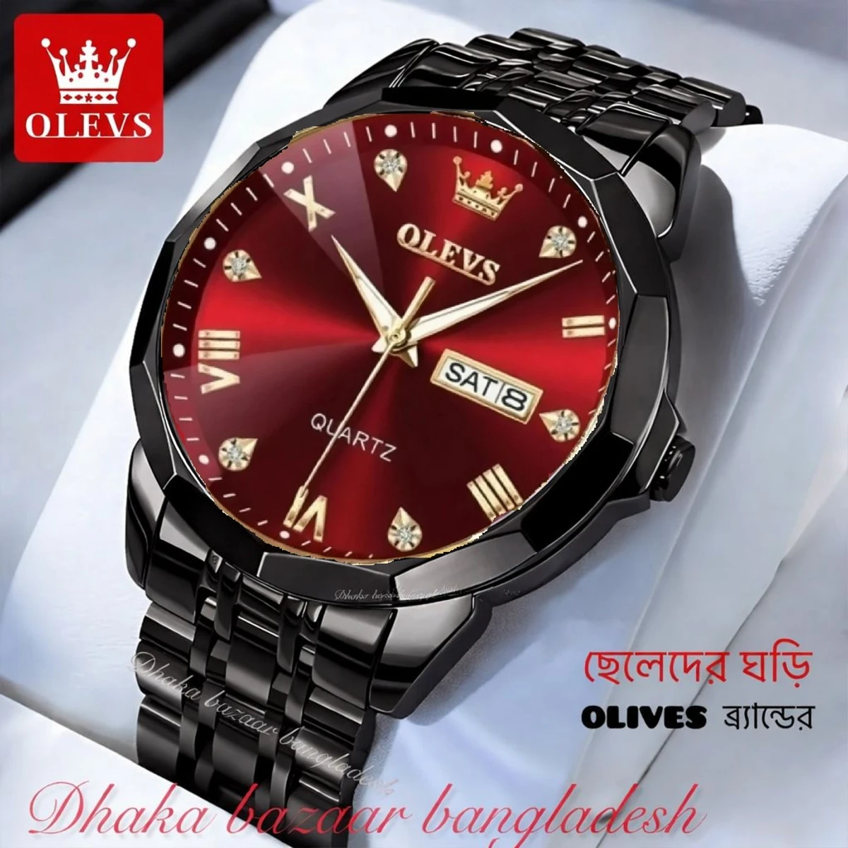 OLIVES VIBES নতুন ডিজাইনের পুরুষদের জন্য ঘড়ি BLACK RED
