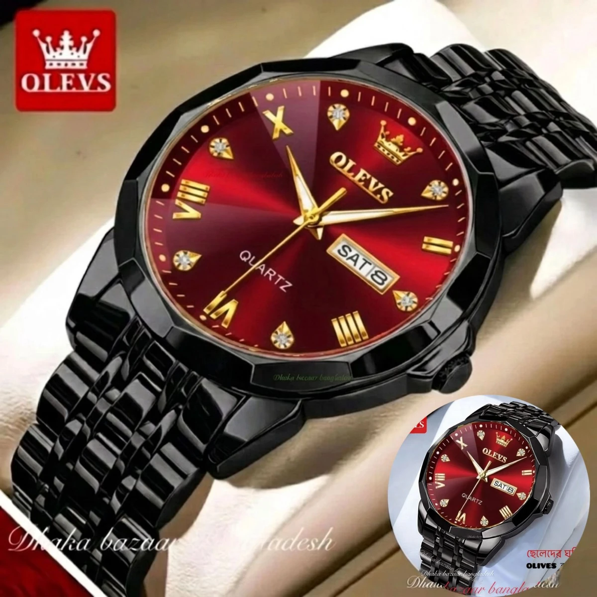 OLIVES VIBES নতুন ডিজাইনের পুরুষদের জন্য ঘড়ি BLACK RED