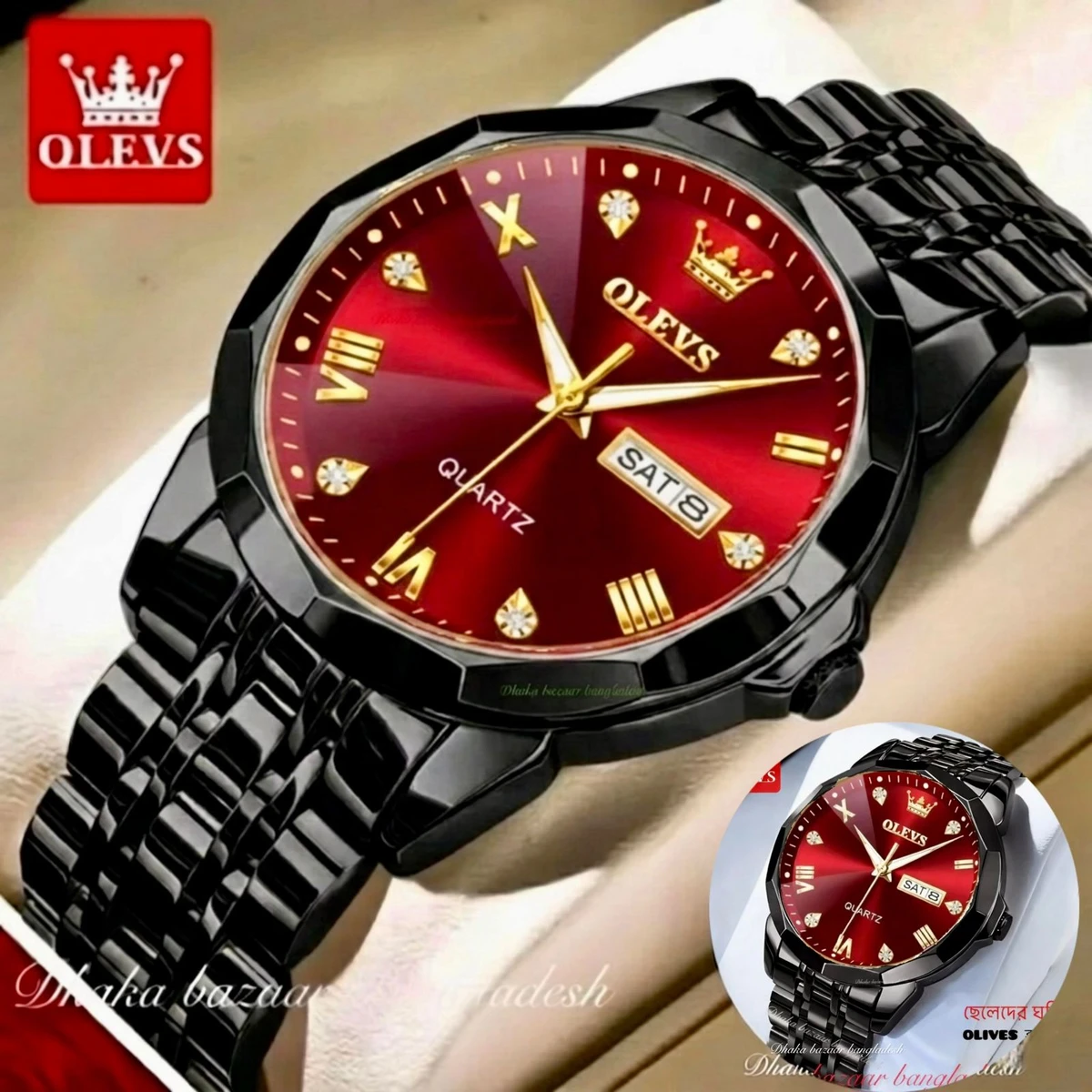 OLIVES VIBES নতুন ডিজাইনের পুরুষদের জন্য ঘড়ি BLACK RED