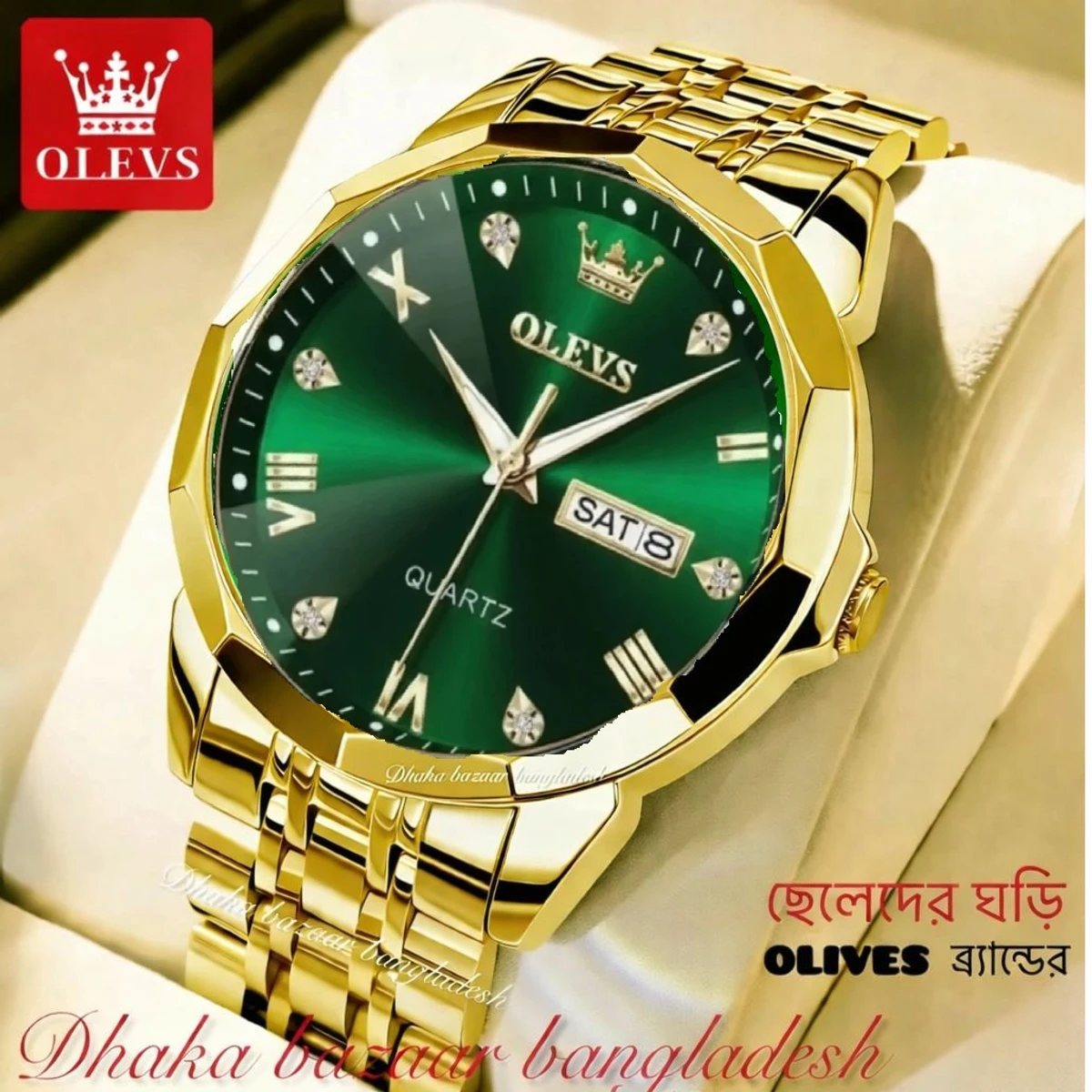 OLIVES VIBES নতুন ডিজাইনের পুরুষদের জন্য ঘড়ি GOLDEN GREEN