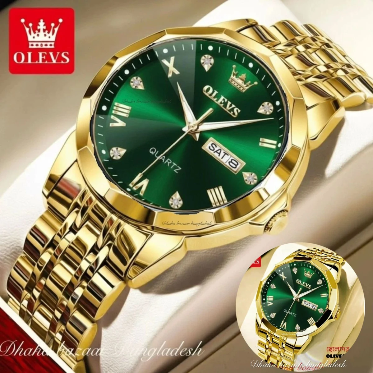 OLIVES VIBES নতুন ডিজাইনের পুরুষদের জন্য ঘড়ি GOLDEN GREEN