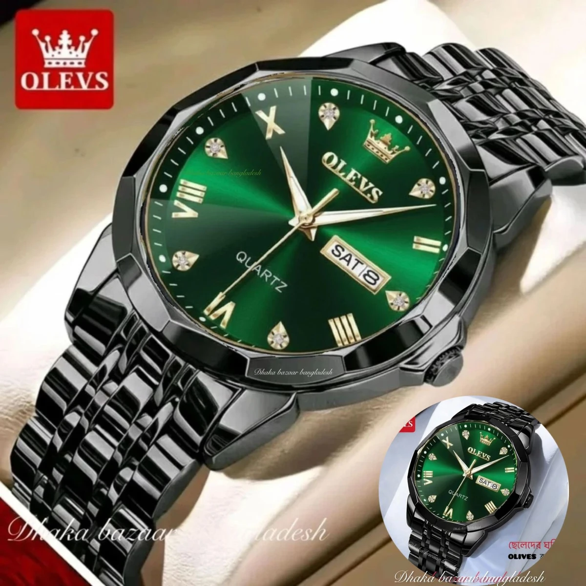 OLIVES VIBES নতুন ডিজাইনের পুরুষদের জন্য ঘড়ি BLACK GREEN