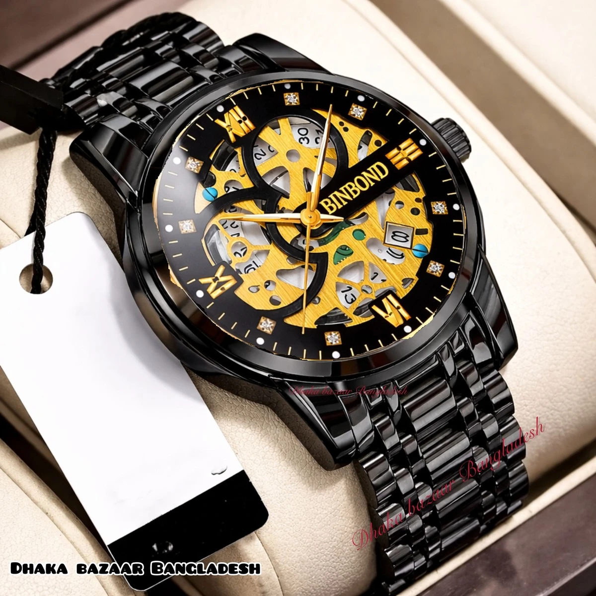 BINBOND BB12 VIBES পুরুষের জন্য নন মেকানিক্যাল ওয়াটার প্রুফ ঘড়ি BLACK