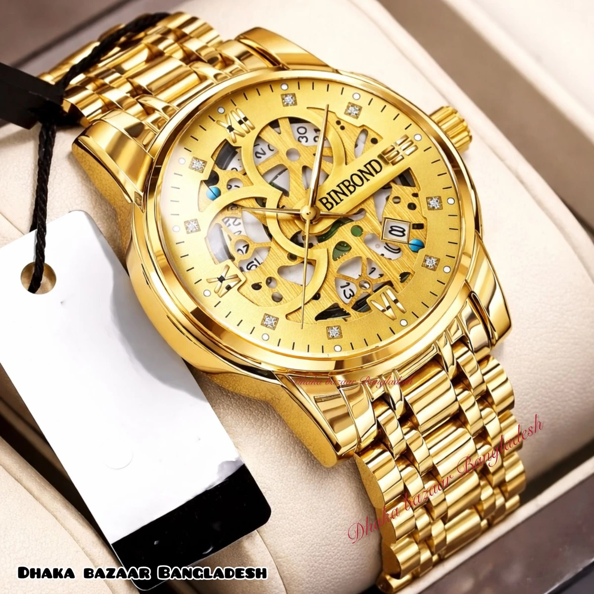 BINBOND BB12 VIBES পুরুষের জন্য নন মেকানিক্যাল ওয়াটার প্রুফ ঘড়ি GOLDEN
