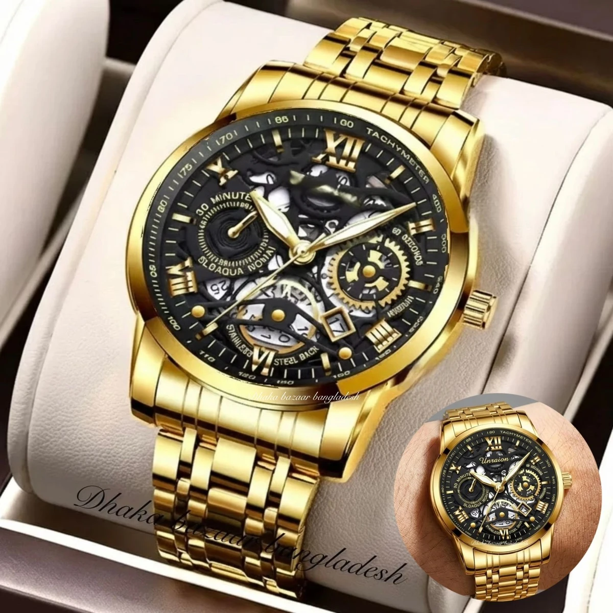 BINCU পুরুষের জন্য নন মেকানিক্যাল ওয়াটার প্রুফ ঘড়ি GOLDEN BLACK