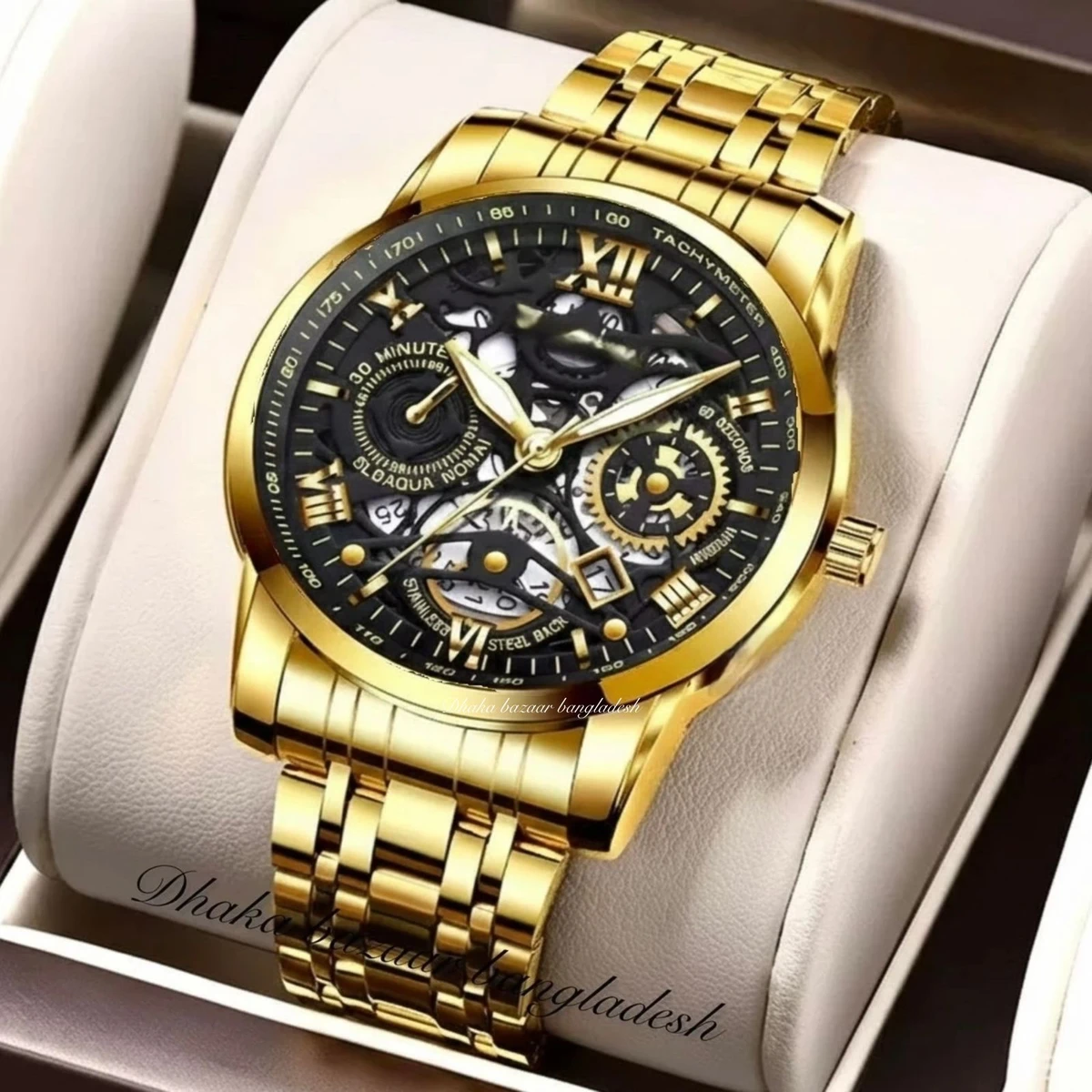 BINCU পুরুষের জন্য নন মেকানিক্যাল ওয়াটার প্রুফ ঘড়ি GOLDEN BLACK