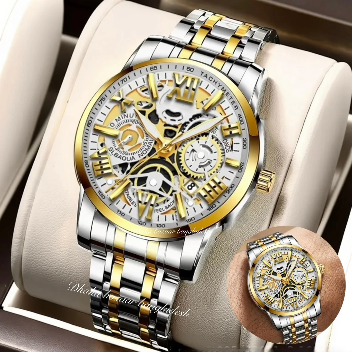 BINCU পুরুষের জন্য নন মেকানিক্যাল ওয়াটার প্রুফ ঘড়ি SILVER GOLDEN WHITE