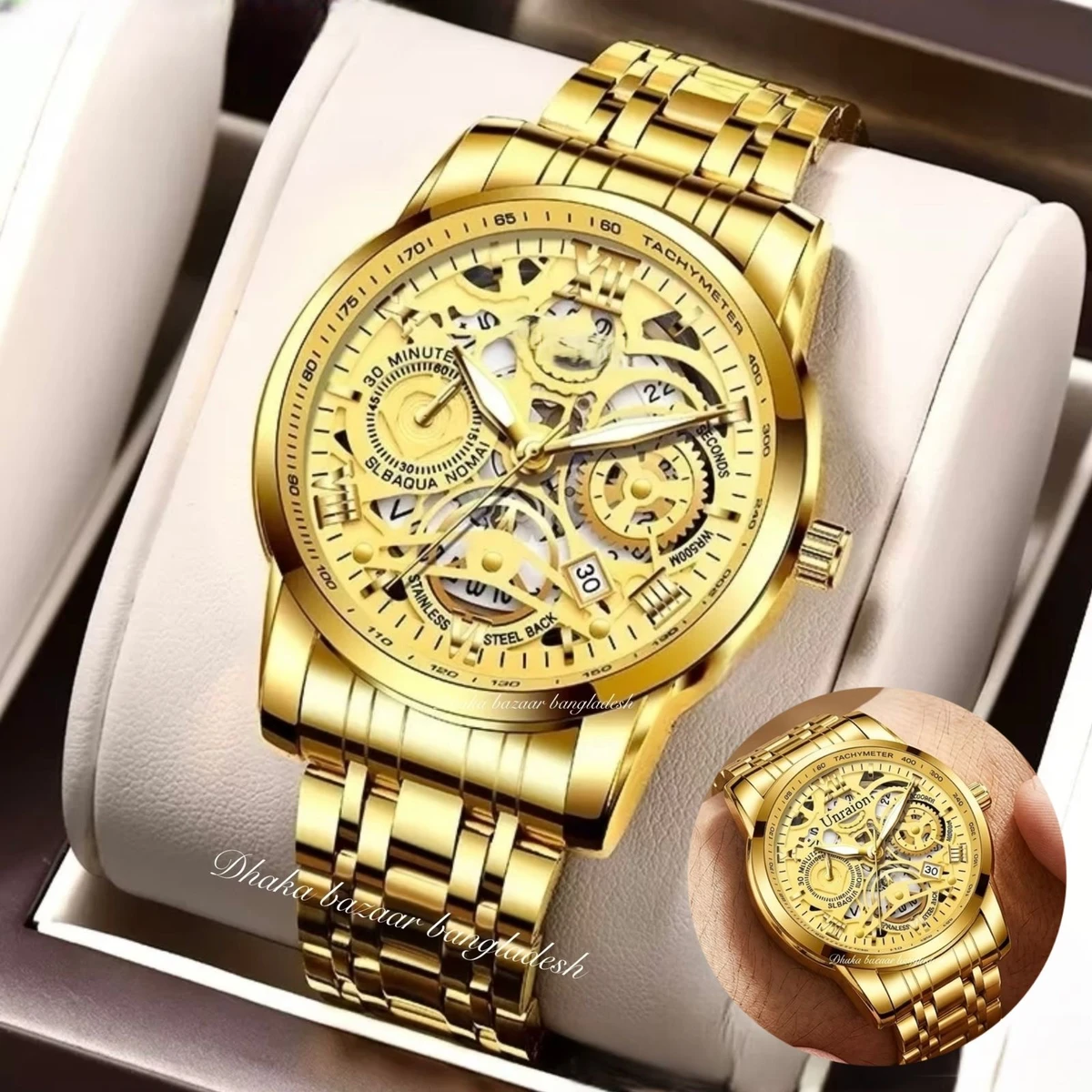 BINCU পুরুষের জন্য নন মেকানিক্যাল ওয়াটার প্রুফ ঘড়ি GOLDEN