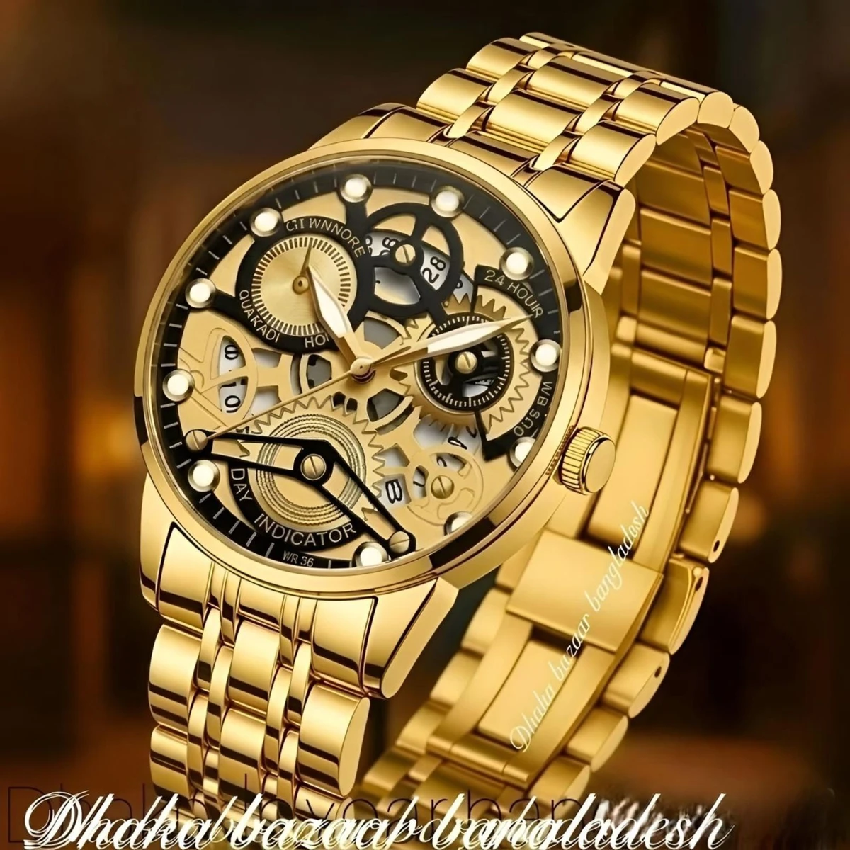 BIN 4088 পুরুষের জন্য নন মেকানিক্যাল ওয়াটার প্রুফ ঘড়ি GOLDEN BLACK