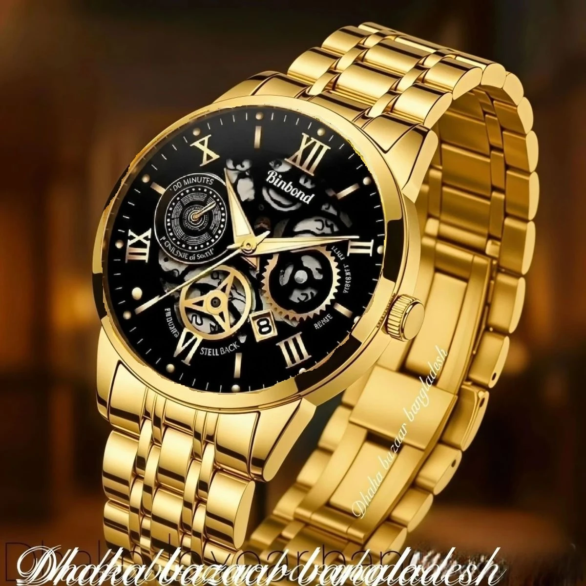 BINCU পুরুষের জন্য নন মেকানিক্যাল ওয়াটার প্রুফ ঘড়ি GOLDEN BLACK