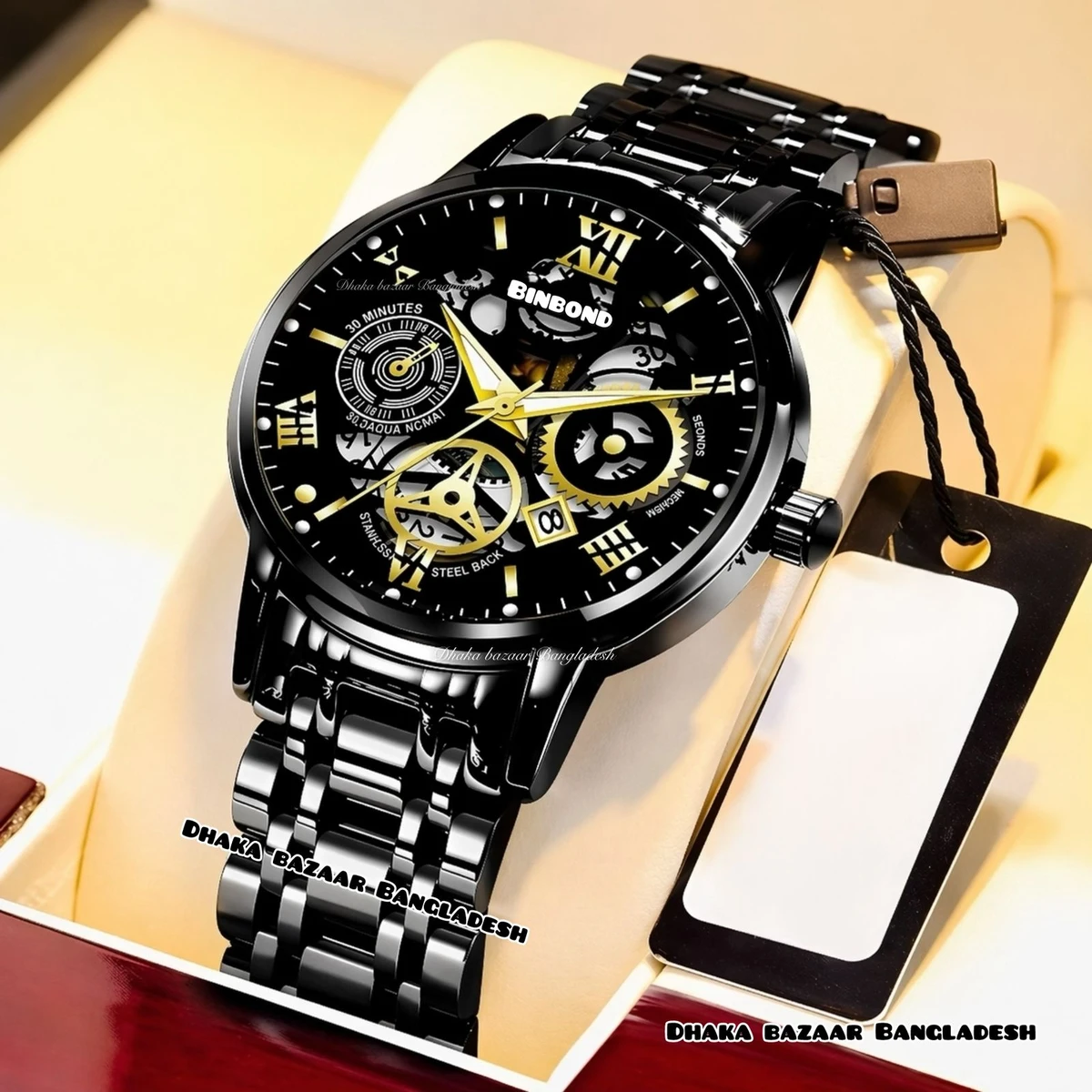 BINCU পুরুষের জন্য নন মেকানিক্যাল ওয়াটার প্রুফ ঘড়ি BLACK NEW