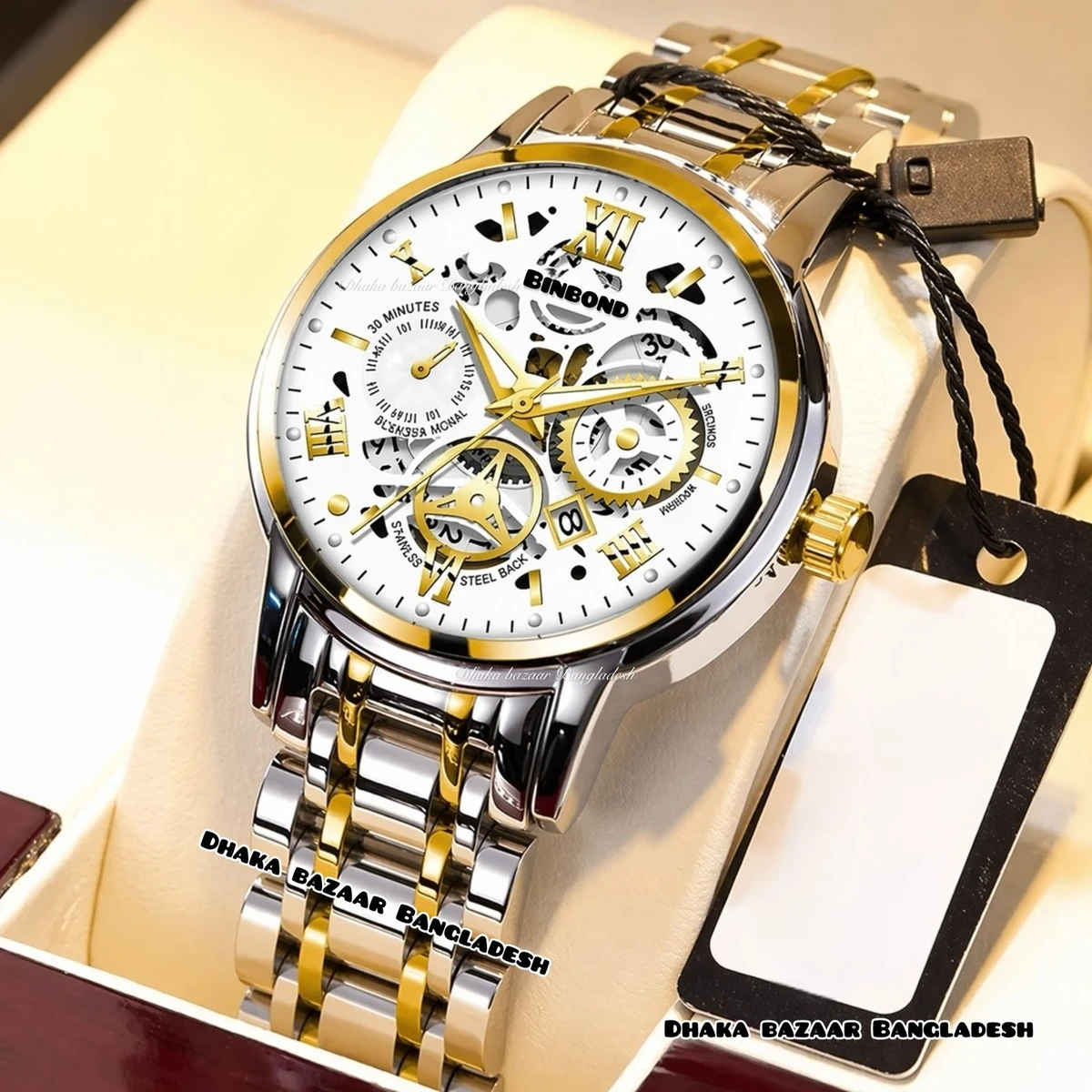 BINCU পুরুষের জন্য নন মেকানিক্যাল ওয়াটার প্রুফ ঘড়ি SILVER GOLDEN WHITE