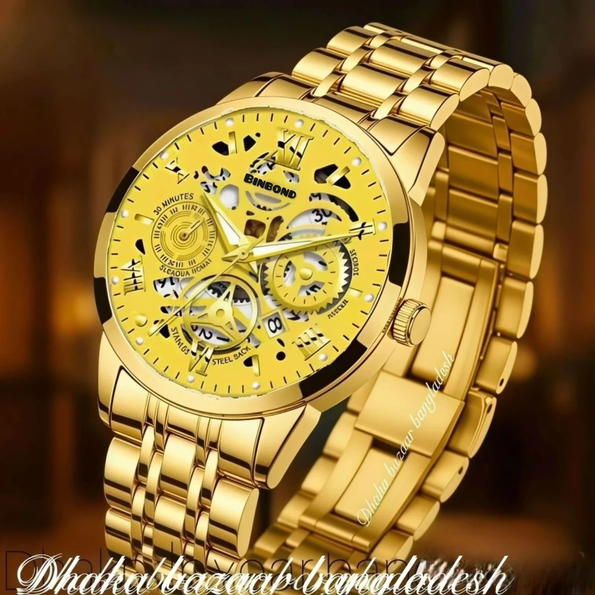 BINCU পুরুষের জন্য নন মেকানিক্যাল ওয়াটার প্রুফ ঘড়ি GOLDEN
