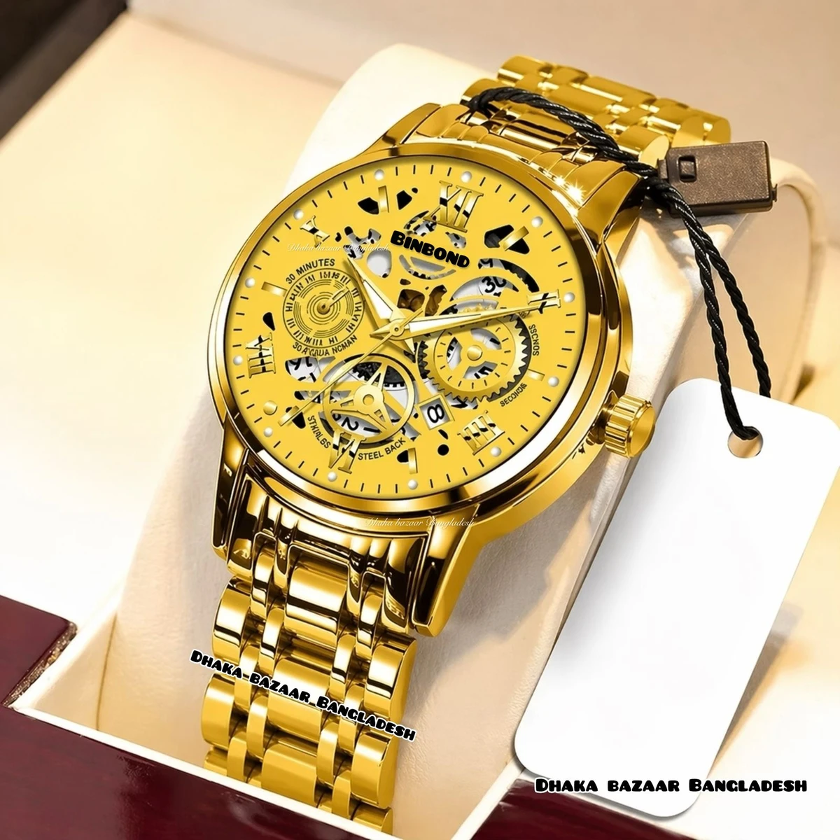 BINCU পুরুষের জন্য নন মেকানিক্যাল ওয়াটার প্রুফ ঘড়ি GOLDEN