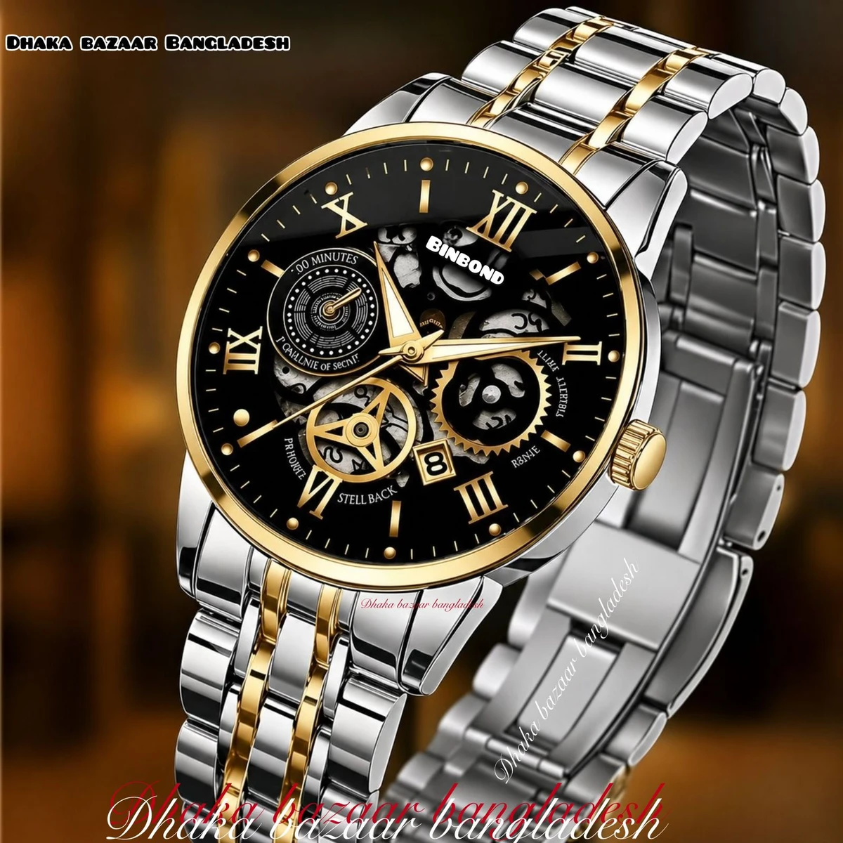 BINCU পুরুষের জন্য নন মেকানিক্যাল ওয়াটার প্রুফ ঘড়ি SILVER GOLDEN BLACK