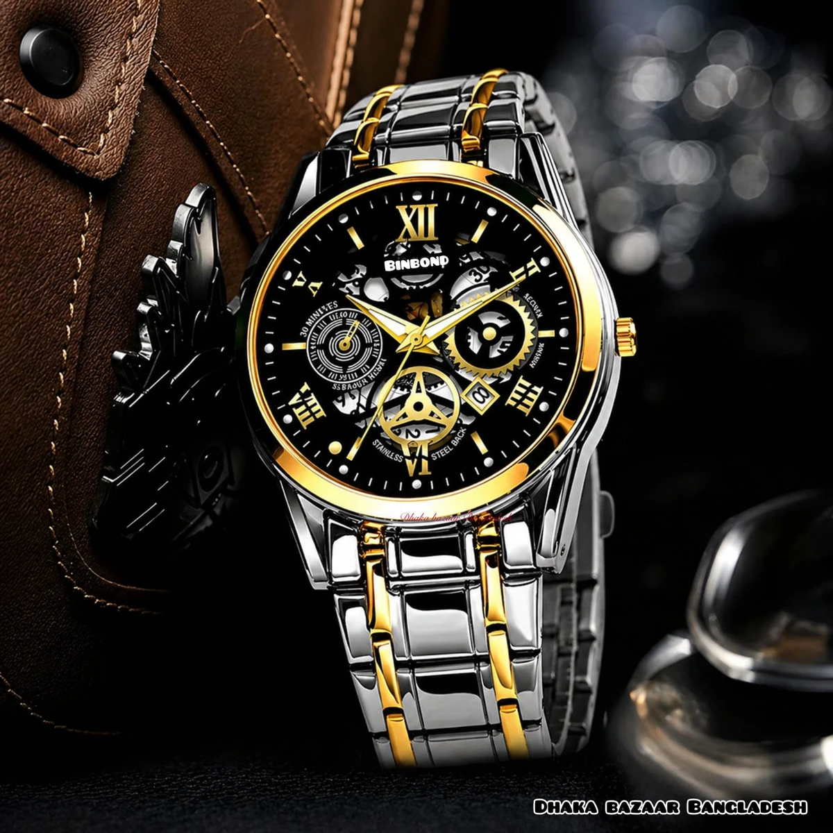 BINCU পুরুষের জন্য নন মেকানিক্যাল ওয়াটার প্রুফ ঘড়ি SILVER GOLDEN BLACK