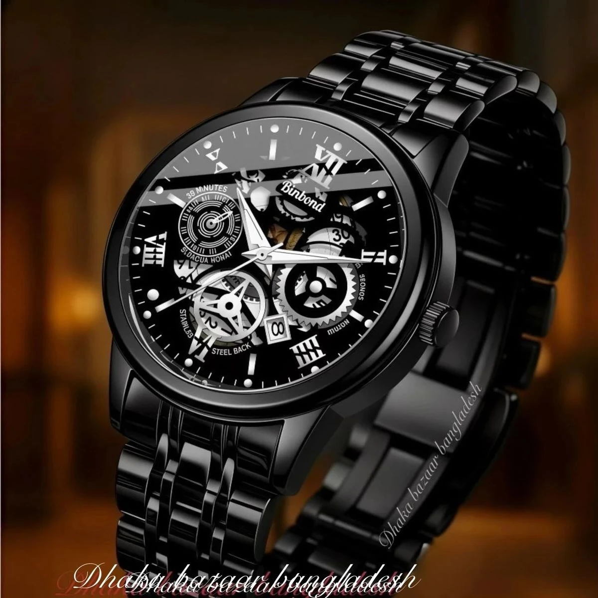 BINCU পুরুষের জন্য নন মেকানিক্যাল ওয়াটার প্রুফ ঘড়ি BLACK