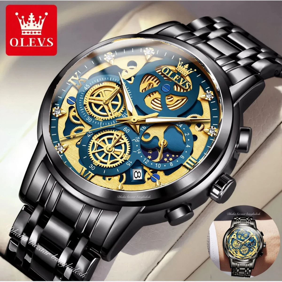 3352 OliveZ নতুন ডিজাইনের পুরুষদের জন্য ঘড়ি BLACK BLUE