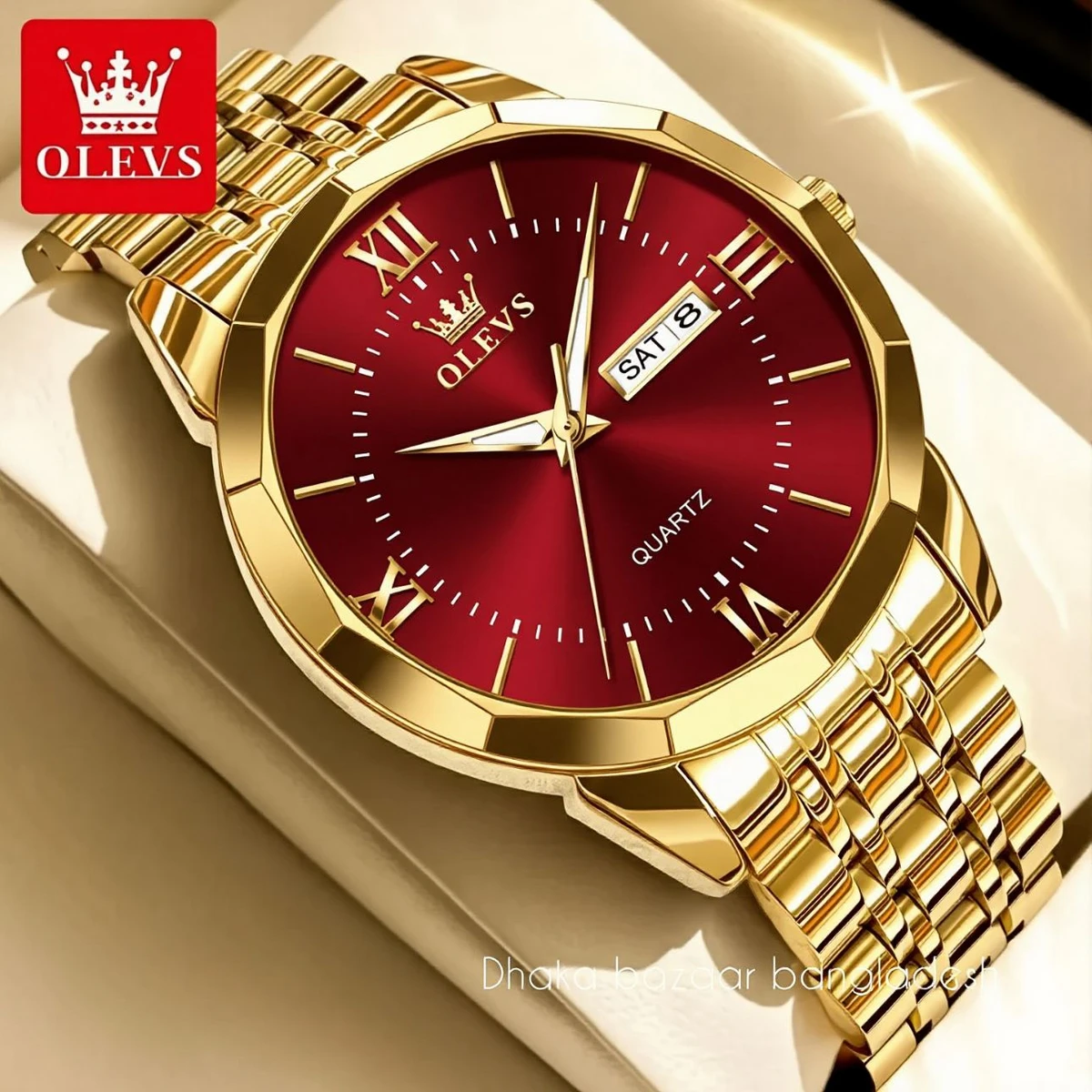 00310 OLIVESZ নতুন ডিজাইনের পুরুষদের জন্য ঘড়ি GOLDEN RED