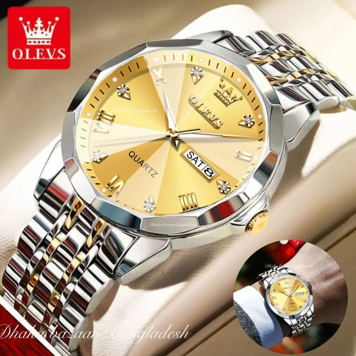 olivsz-premuim নতুন ডিজাইনের পুরুষদের জন্য ঘড়ি SILVER GOLDEN GOLDEN