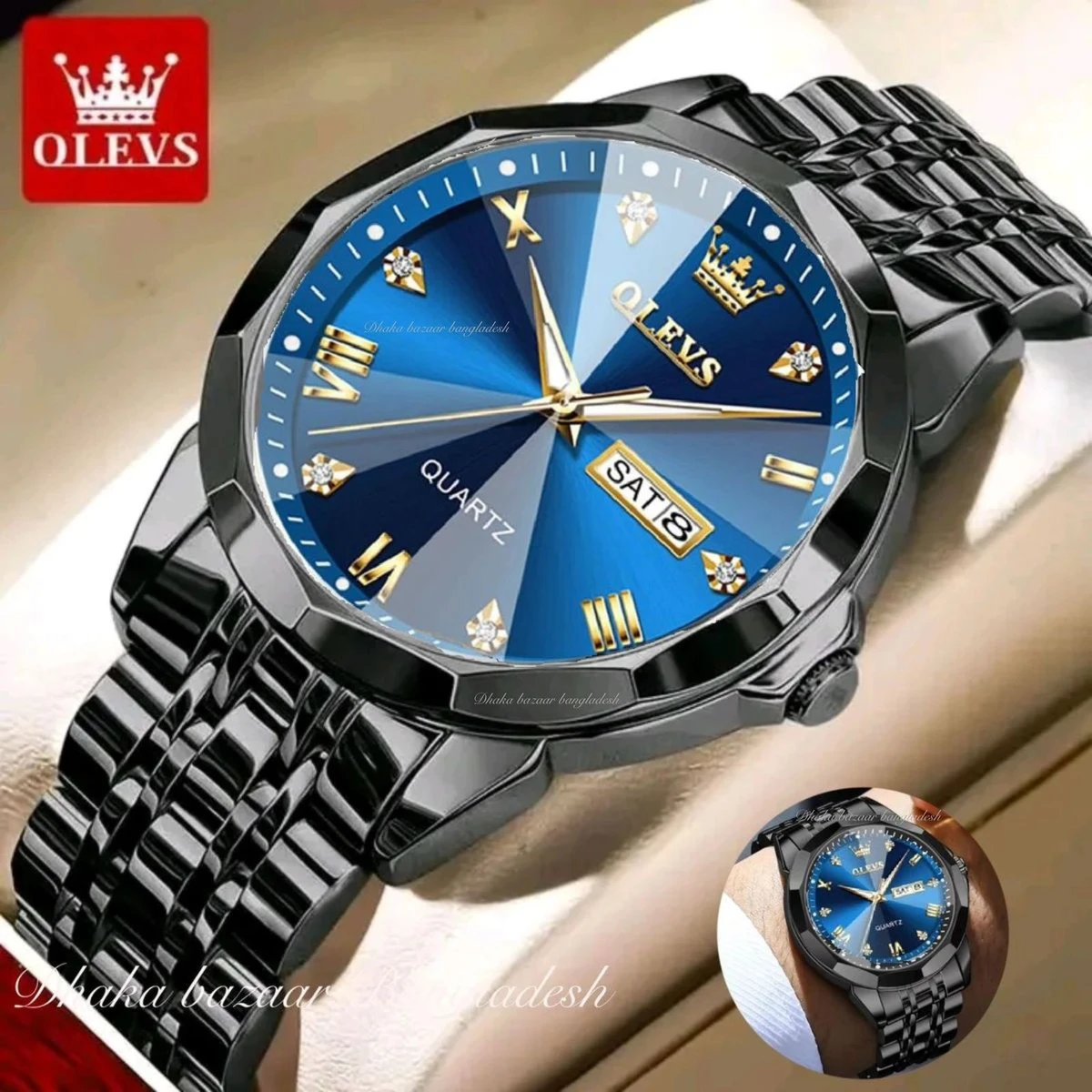 olivsz-premuim নতুন ডিজাইনের পুরুষদের জন্য ঘড়ি BLACK BLUE