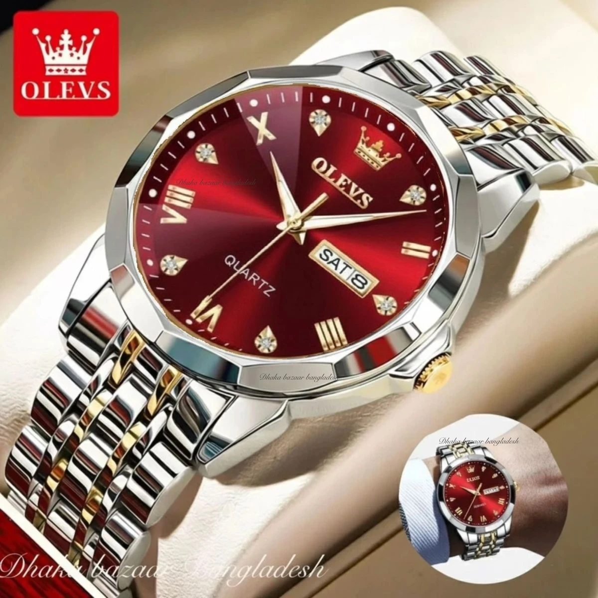 olivsz-premuim নতুন ডিজাইনের পুরুষদের জন্য ঘড়ি BSILVER GOLDEN RED