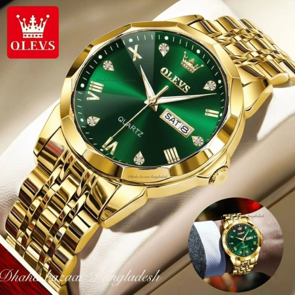olivsz-premuim নতুন ডিজাইনের পুরুষদের জন্য ঘড়ি GOLDEN GREEN