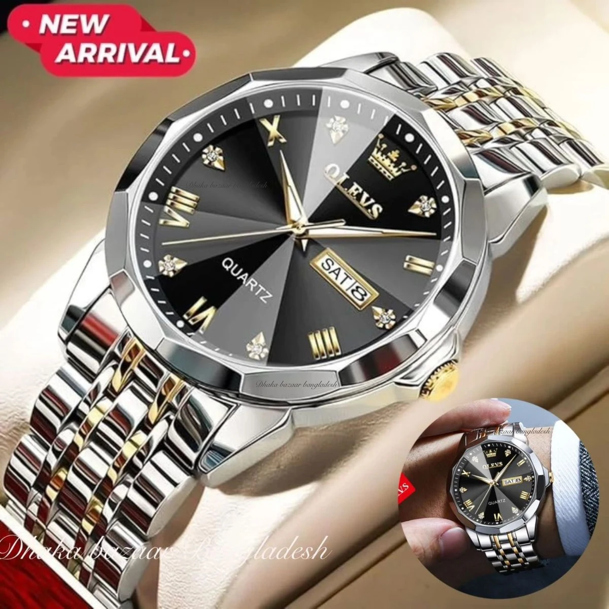 olivsz-premuim নতুন ডিজাইনের পুরুষদের জন্য ঘড়ি BSILVER GOLDEN BLACK