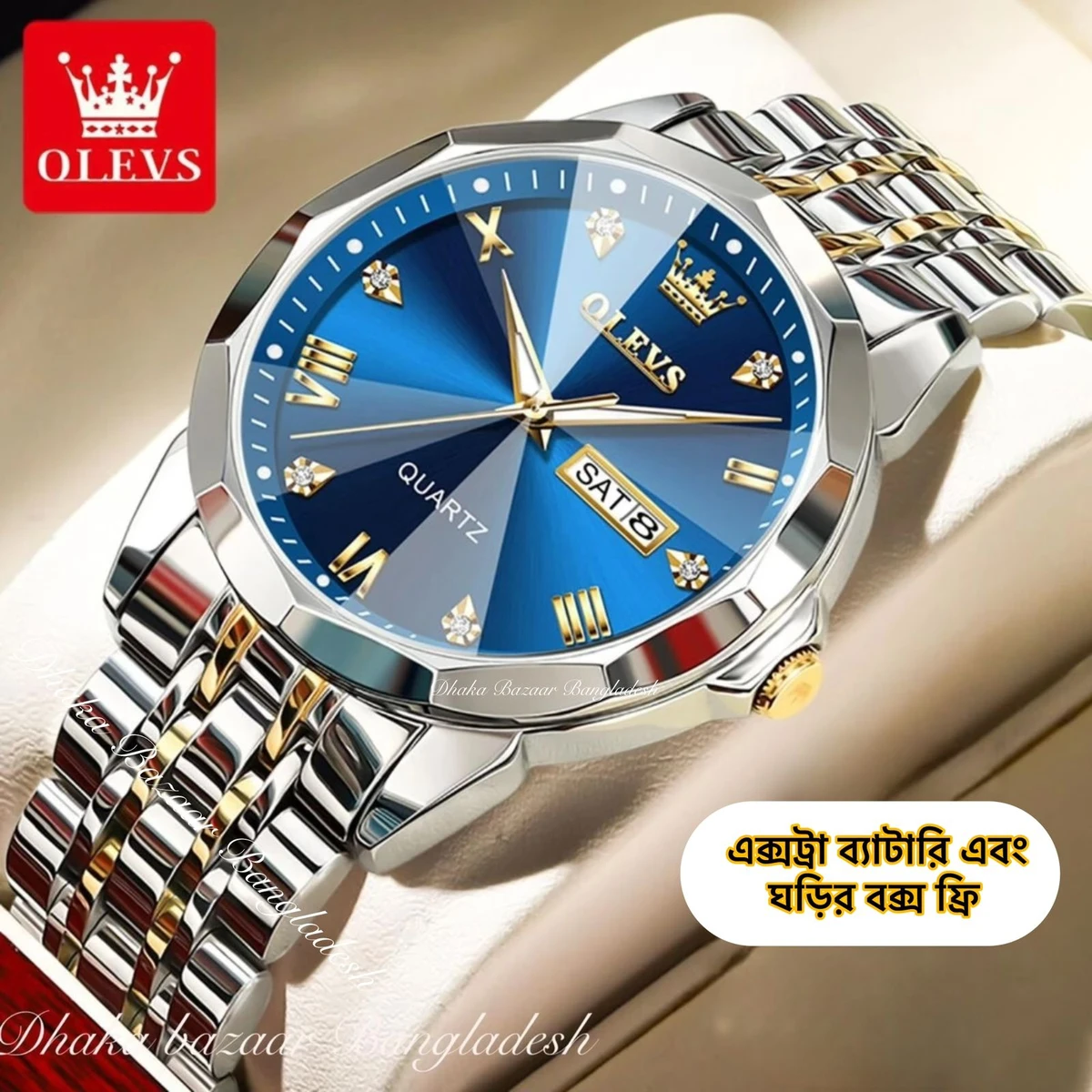 olivsz-premuim নতুন ডিজাইনের পুরুষদের জন্য ঘড়ি BSILVER GOLDEN BLUE