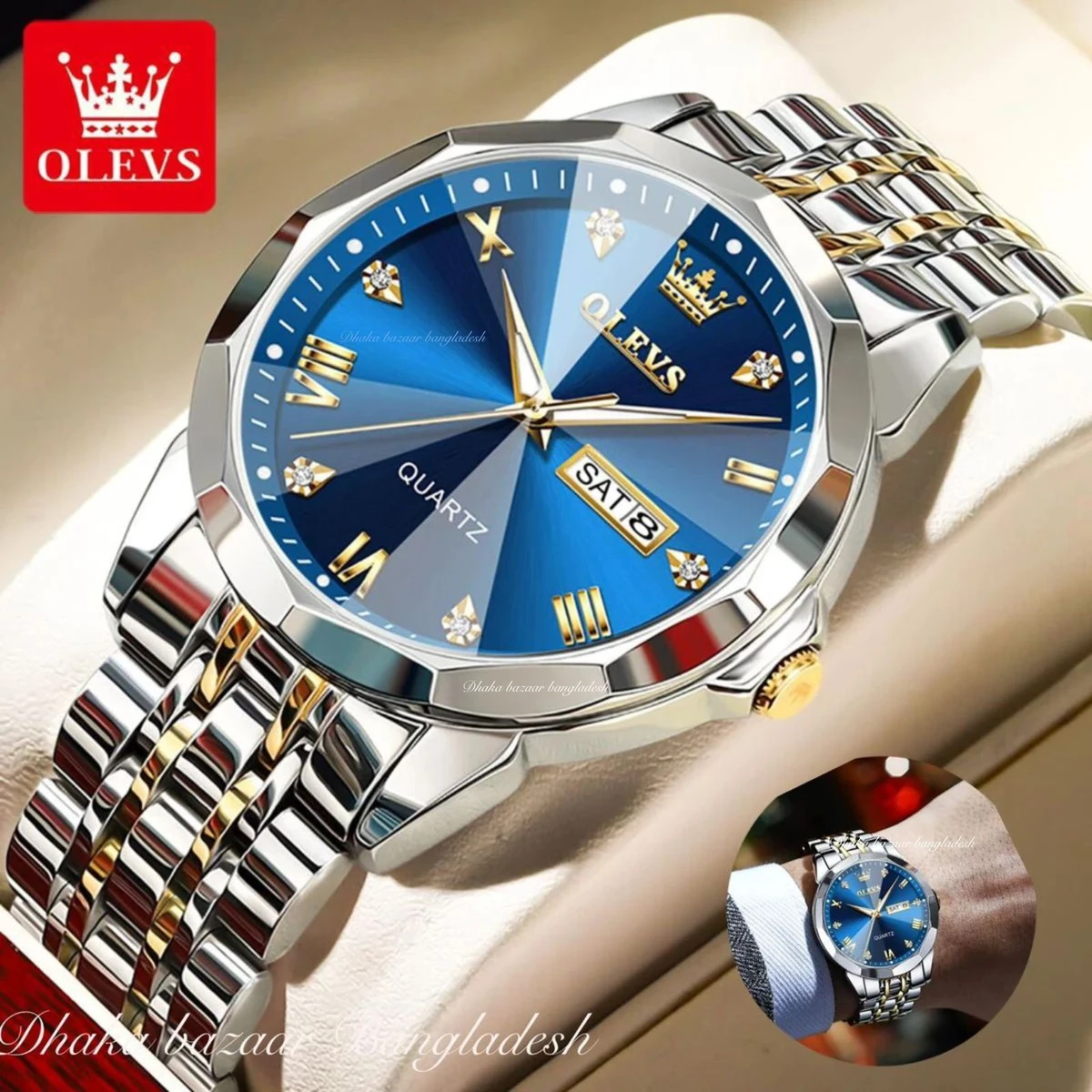 olivsz-premuim নতুন ডিজাইনের পুরুষদের জন্য ঘড়ি BSILVER GOLDEN BLUE