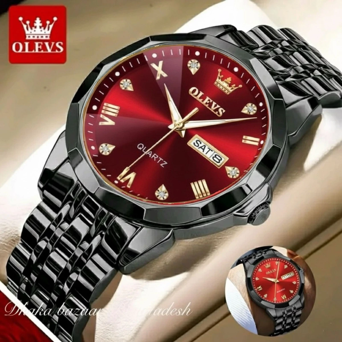 olivsz-premuim নতুন ডিজাইনের পুরুষদের জন্য ঘড়ি BLACK RED