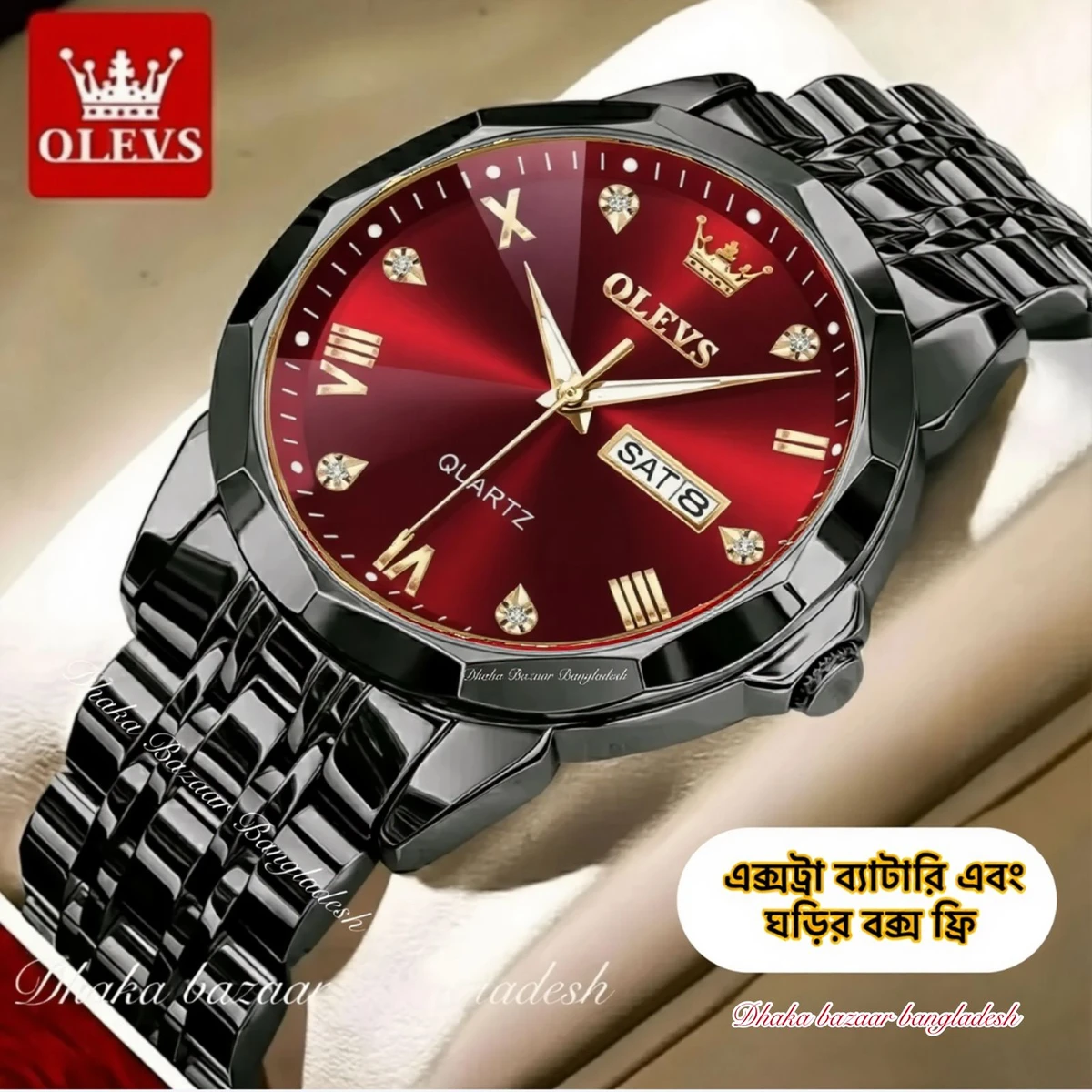 olivsz-premuim নতুন ডিজাইনের পুরুষদের জন্য ঘড়ি BLACK RED