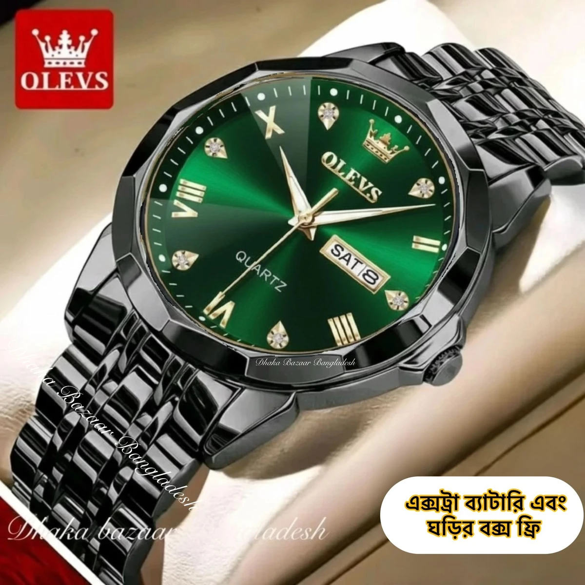 olivsz-premuim নতুন ডিজাইনের পুরুষদের জন্য ঘড়ি BLACK GREEN