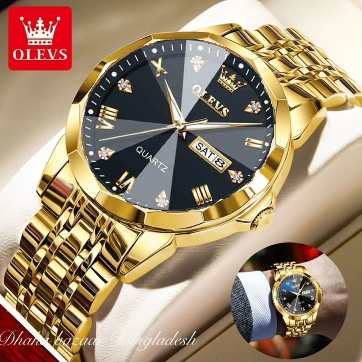 olivsz-premuim নতুন ডিজাইনের পুরুষদের জন্য ঘড়ি GOLDEN BLACK