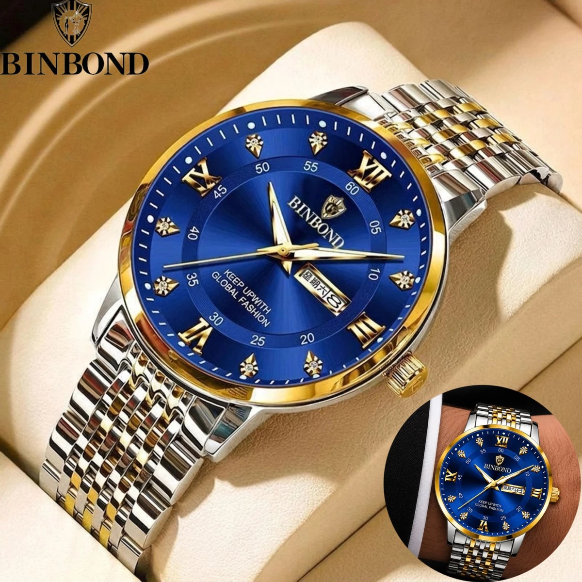 BINBOND 23 নতুন ডিজাইনের পুরুষদের জন্য ঘড়ি SILVER GOLDEN BLUE