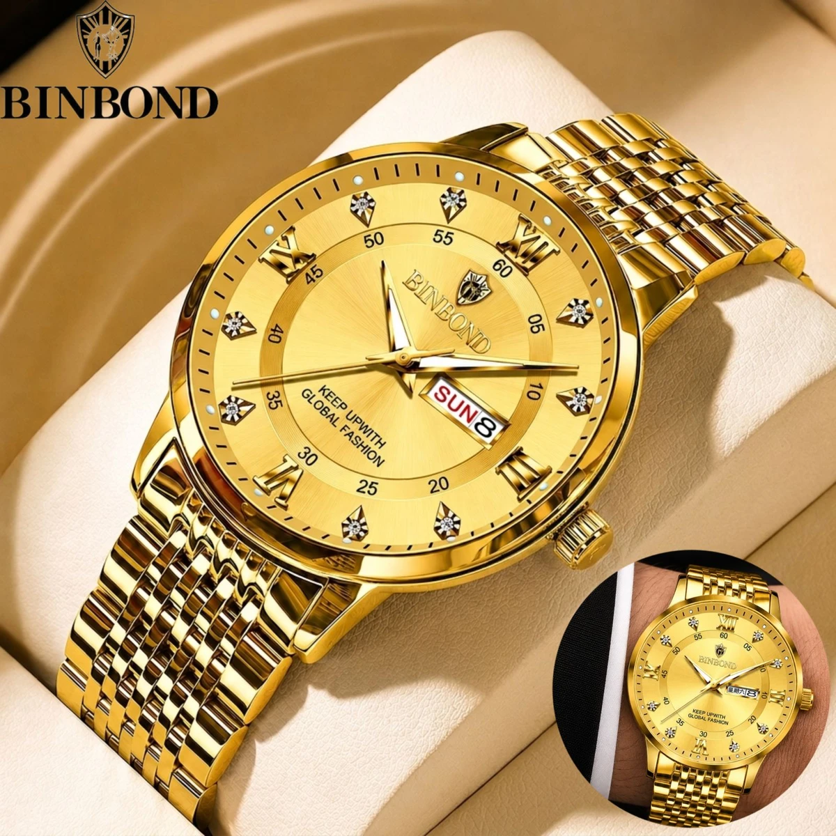 BINBOND 23 নতুন ডিজাইনের পুরুষদের জন্য ঘড়ি GOLDEN