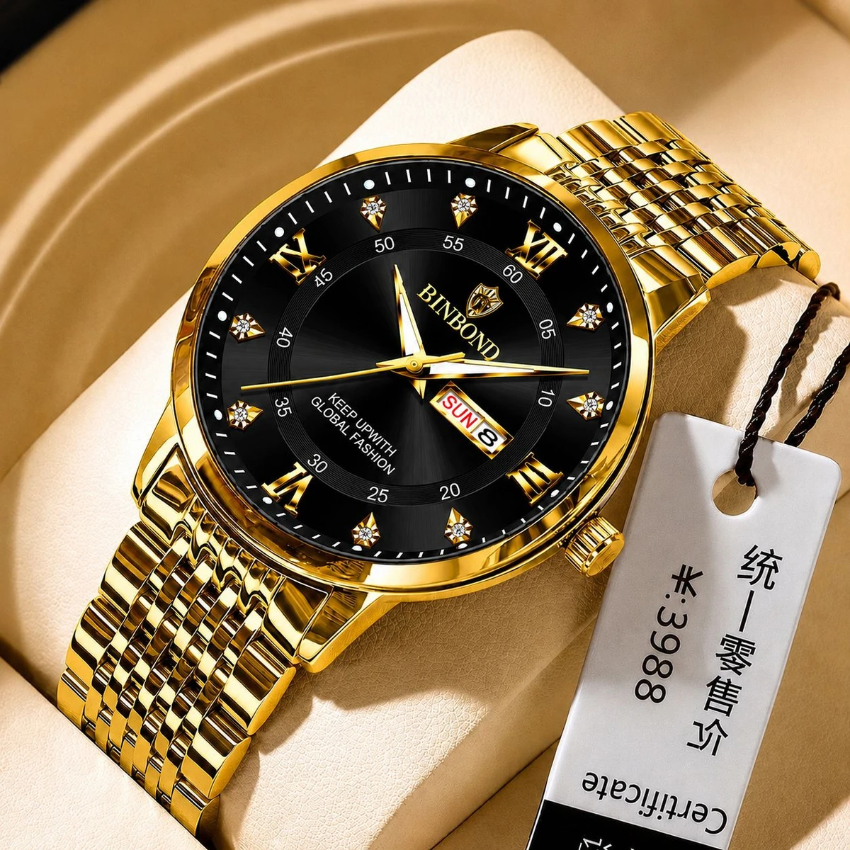 BINBOND 23 নতুন ডিজাইনের পুরুষদের জন্য ঘড়ি GOLDEN BLACK