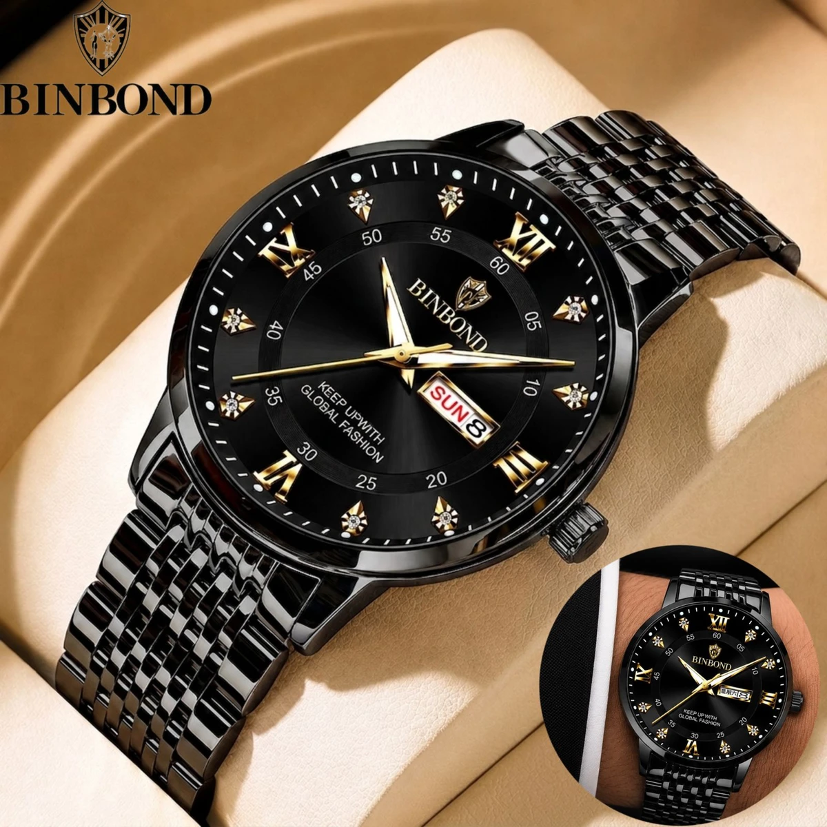 BINBOND 23 নতুন ডিজাইনের পুরুষদের জন্য ঘড়ি  BLACK