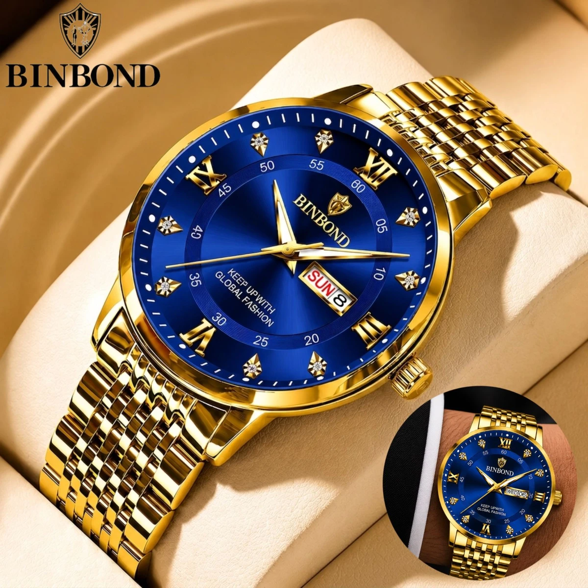 BINBOND 23 নতুন ডিজাইনের পুরুষদের জন্য ঘড়ি GOLDEN BLUE