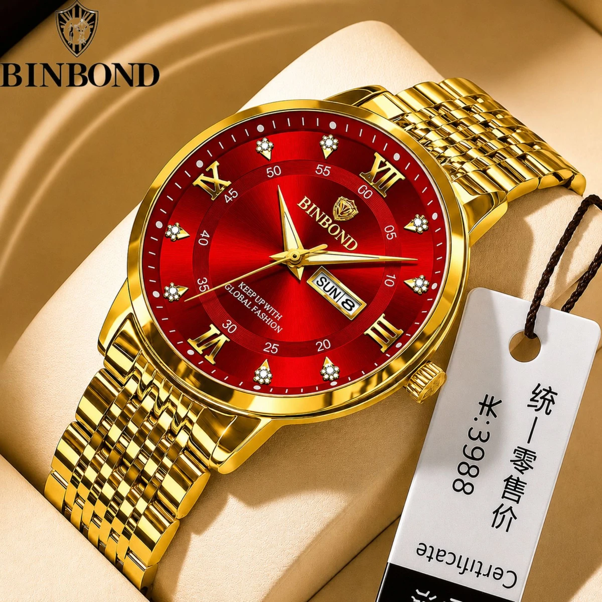 BINBOND 23 নতুন ডিজাইনের পুরুষদের জন্য ঘড়ি GOLDEN RED