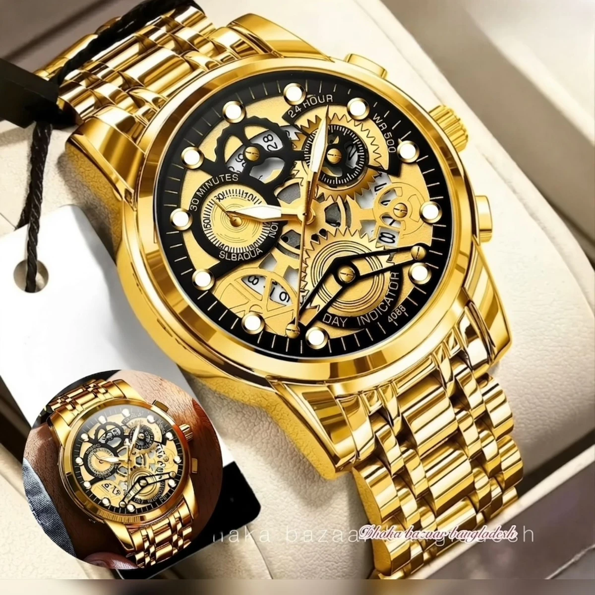 BIN4088 পুরুষের জন্য নন মেকানিক্যাল ওয়াটার প্রুফ ঘড়ি GOLDEN BLACK
