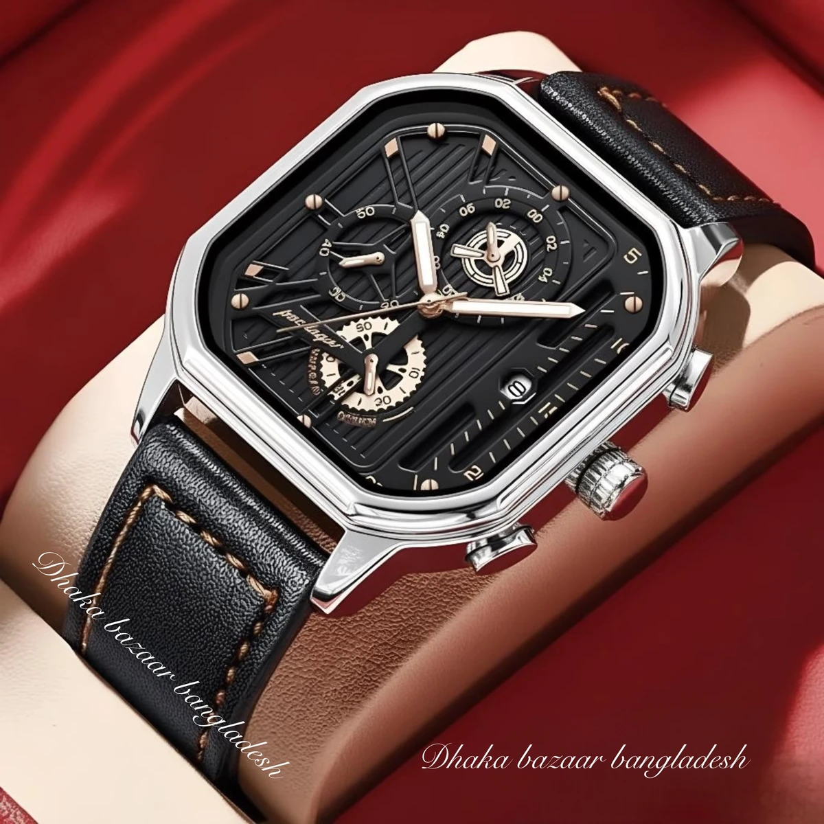 PEODAGOR TRSOYEES আর্টিফিশিয়াল লেদার নতুন ডিজাইনের পুরুষদের জন্য ঘড়ি BLACK Silvar