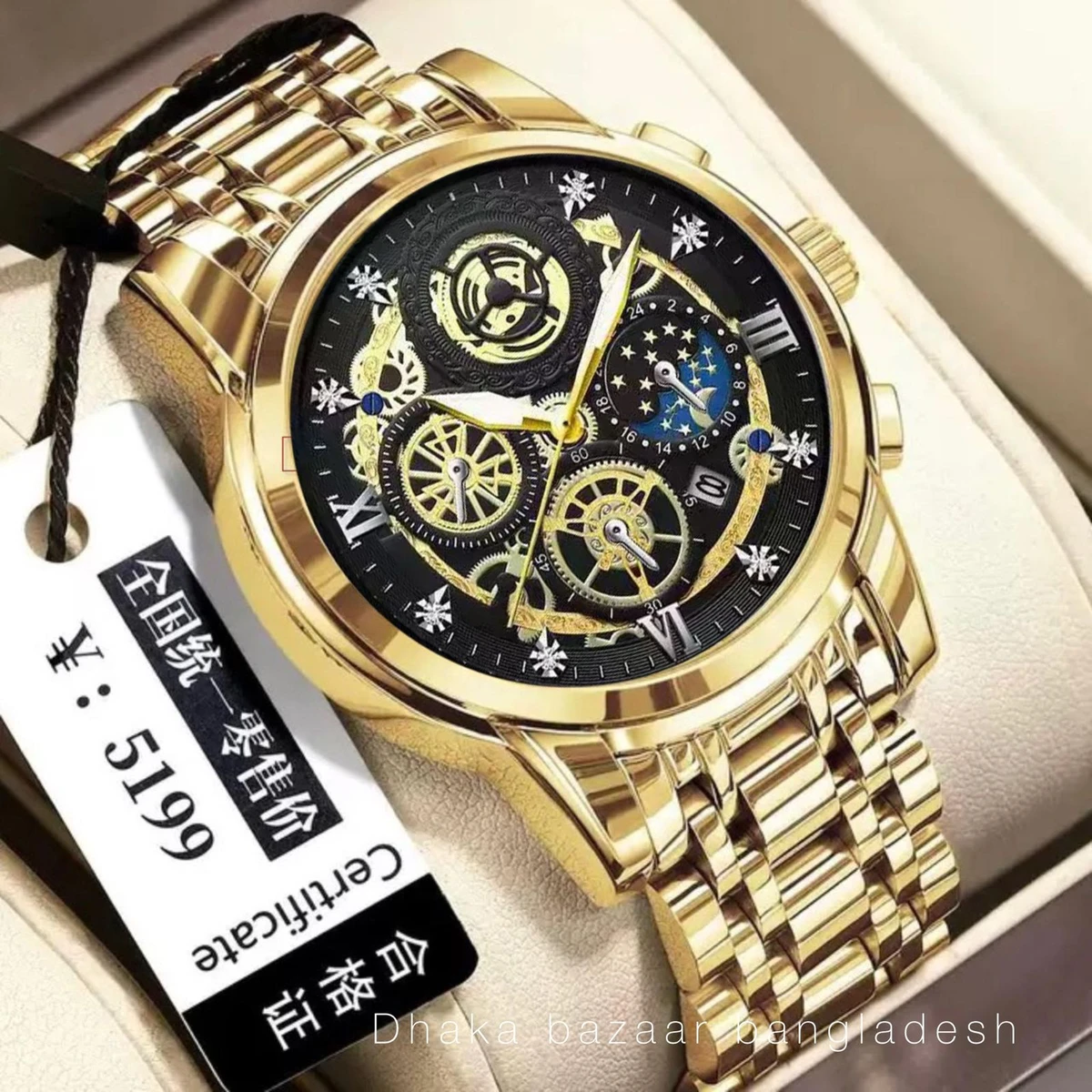 4010 BIN পুরুষের জন্য নন মেকানিক্যাল ওয়াটার প্রুফ ঘড়ি FULL GOLDEN BLACK