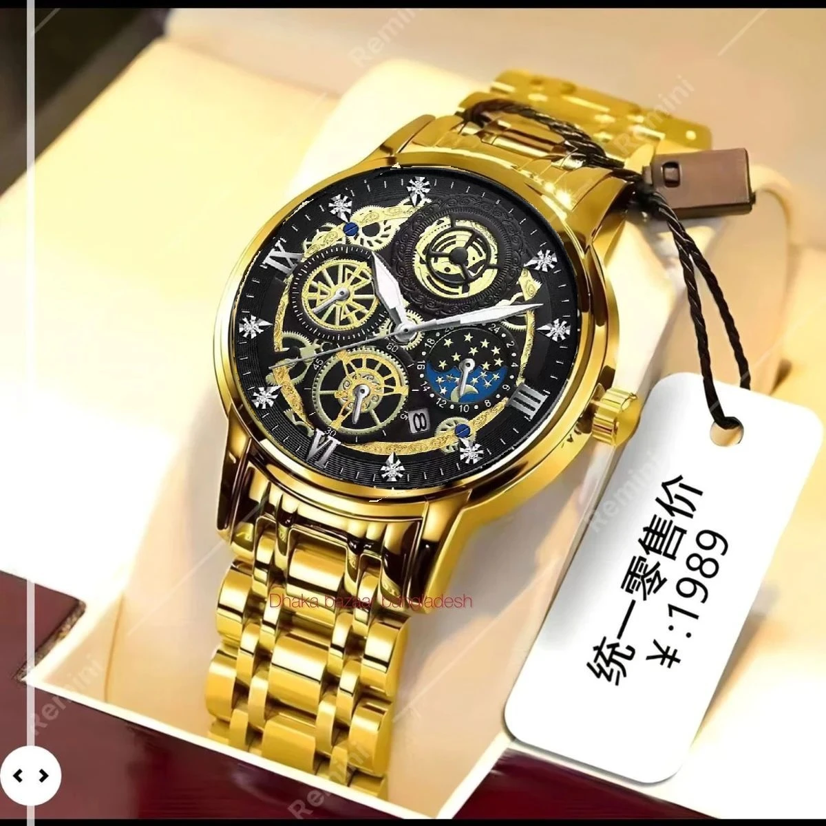 4010 BIN পুরুষের জন্য নন মেকানিক্যাল ওয়াটার প্রুফ ঘড়ি FULL GOLDEN BLACK