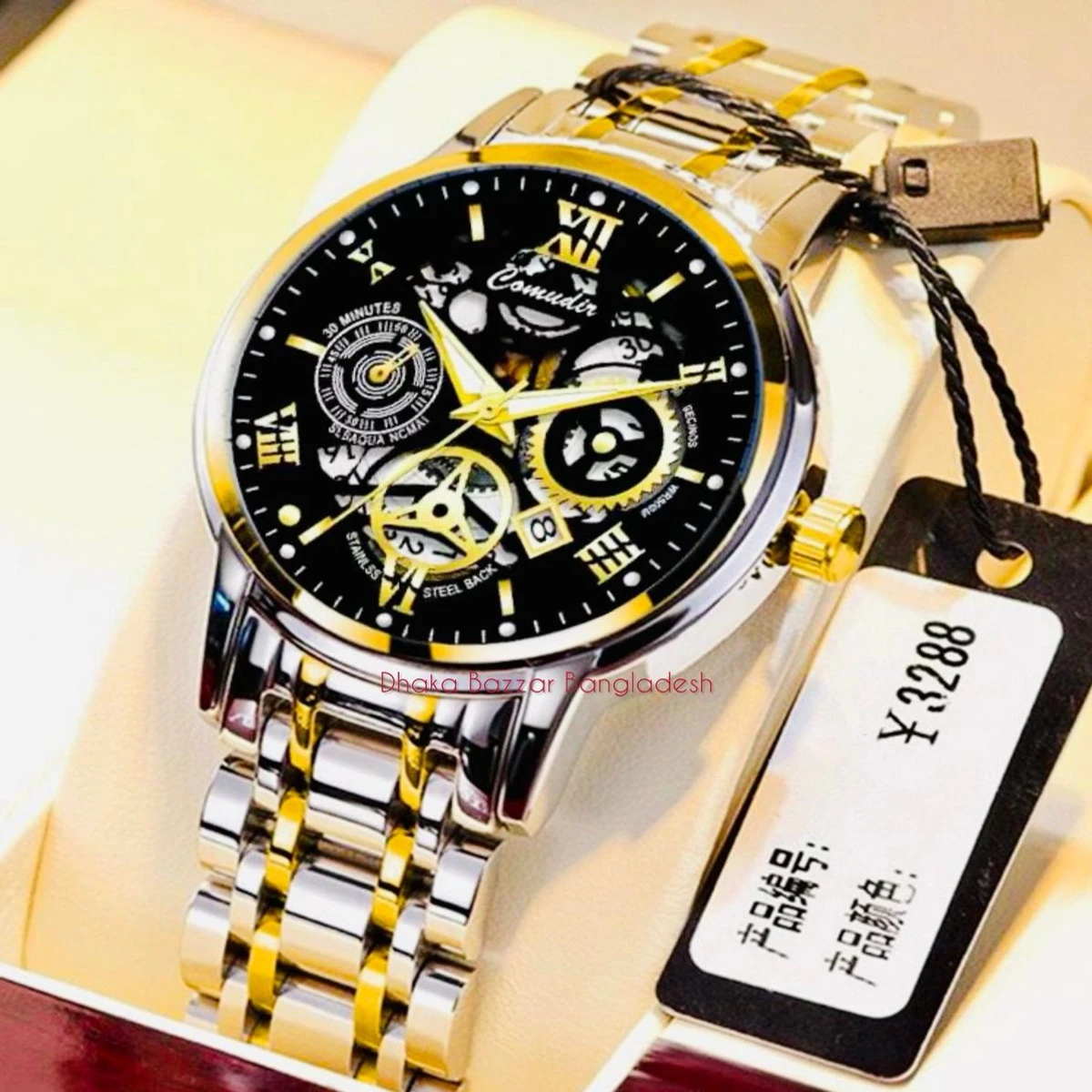 পুরুষের জন্য 022 নন মেকানিক্যাল ওয়াটার প্রুফ ঘড়ি SILVER BLACK