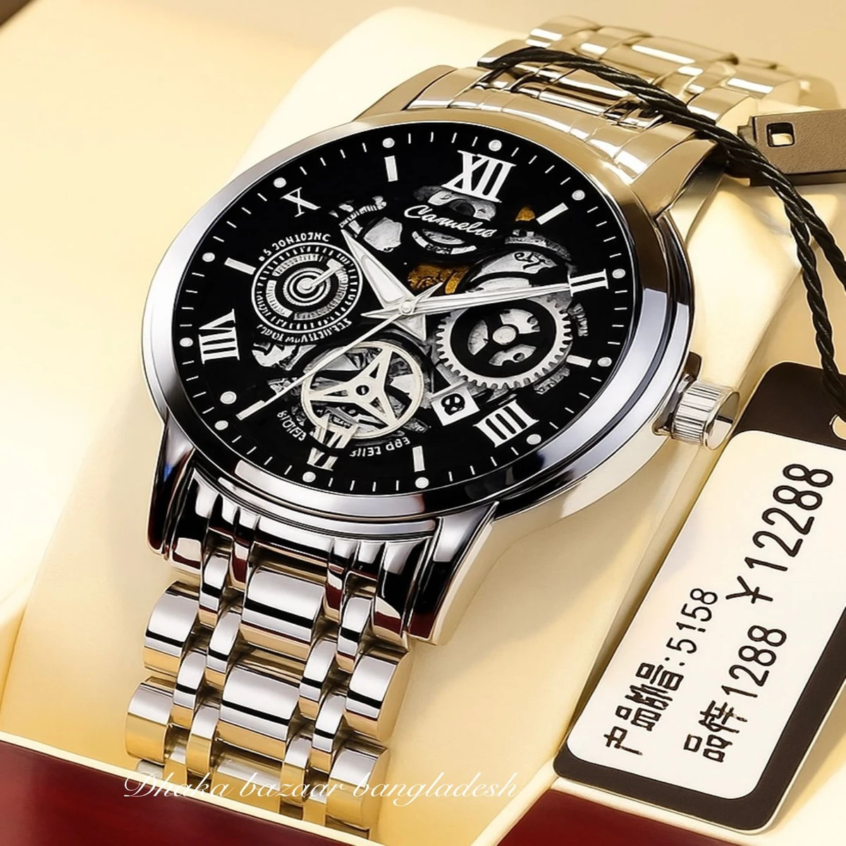 পুরুষের জন্য 022 নন মেকানিক্যাল ওয়াটার প্রুফ ঘড়ি SILVER BLACK