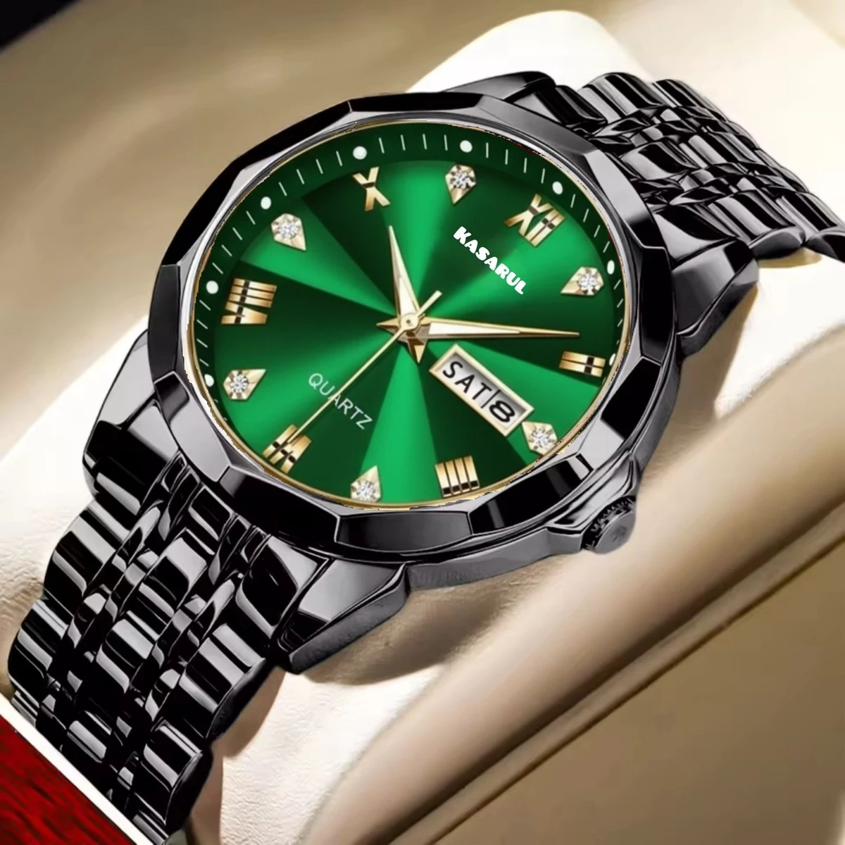 KASARUL PLUS নতুন ডিজাইনের পুরুষদের জন্য ঘড়ি BLACK GREEN