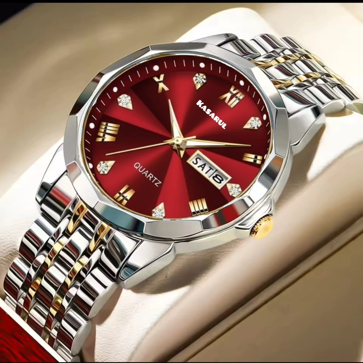 KAS MAN নতুন ডিজাইনের পুরুষদের জন্য ঘড়ি SILVER GOLDEN WHITH RED