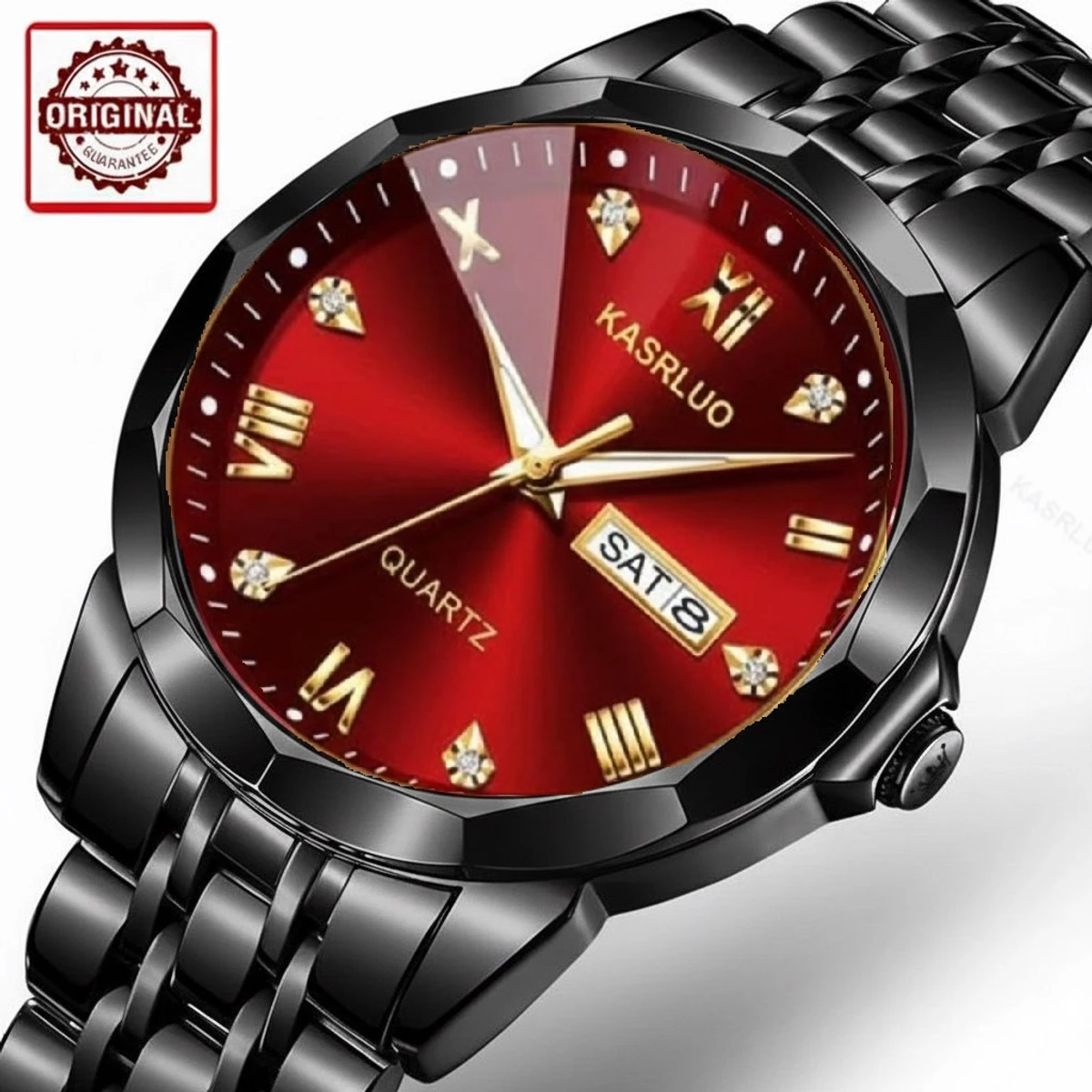 KASARUL PLUS নতুন ডিজাইনের পুরুষদের জন্য ঘড়ি BLACK RED